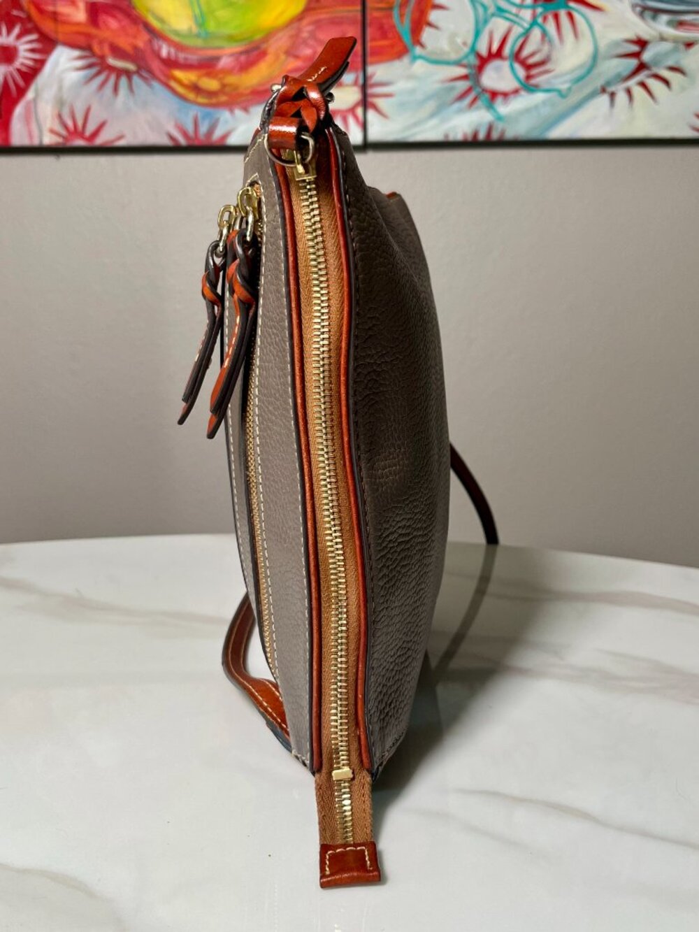 Dooney & Bourke Pebble Grain Large Peyton Triple Zip Crossbody in Elephant + COA - Picture 12 of 16